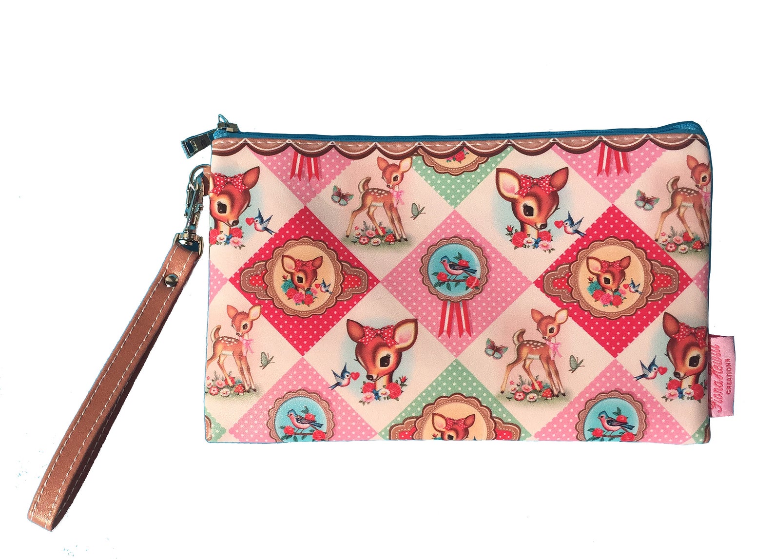 ダイヤモンド鹿メイクアップ/クラッチ財布バンビレトロキッチュヴィンテージノスタルジックな赤ちゃん鹿や鳥の化粧品バッグ