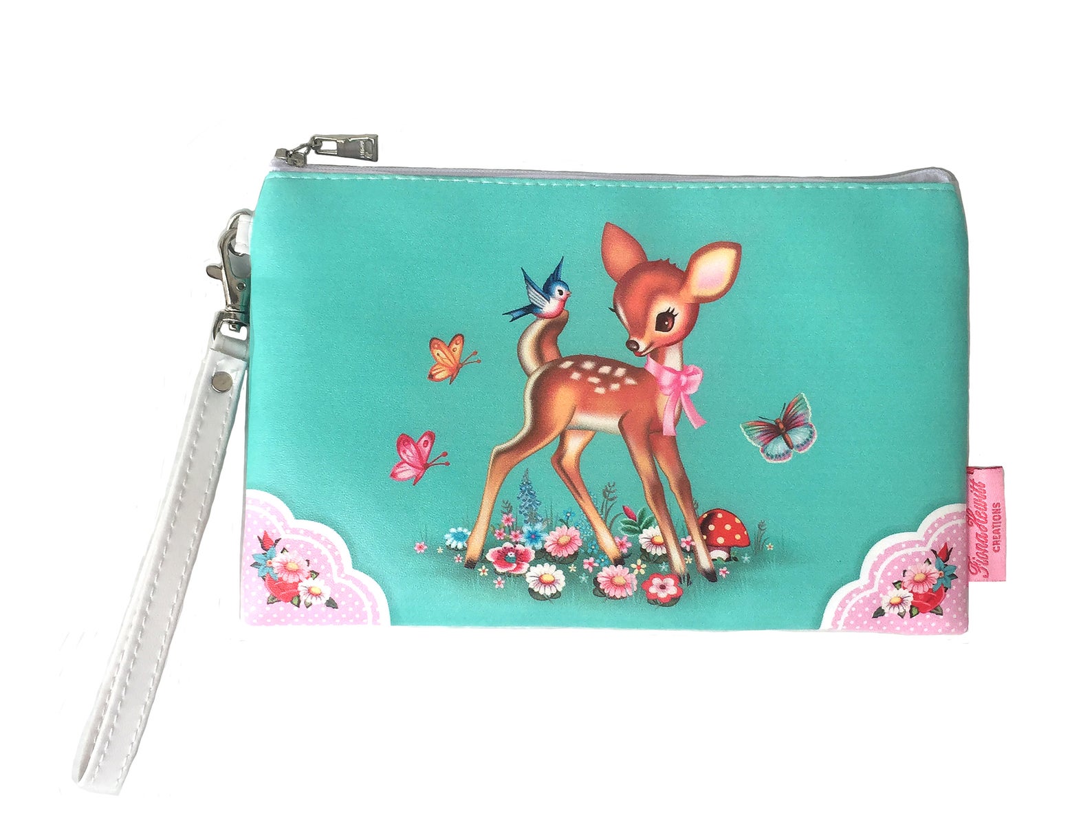 甘いバンビメイクアップ/クラッチ財布バンビレトロキッチュヴィンテージノスタルジックな赤ちゃん鹿とバター化粧品バッグ