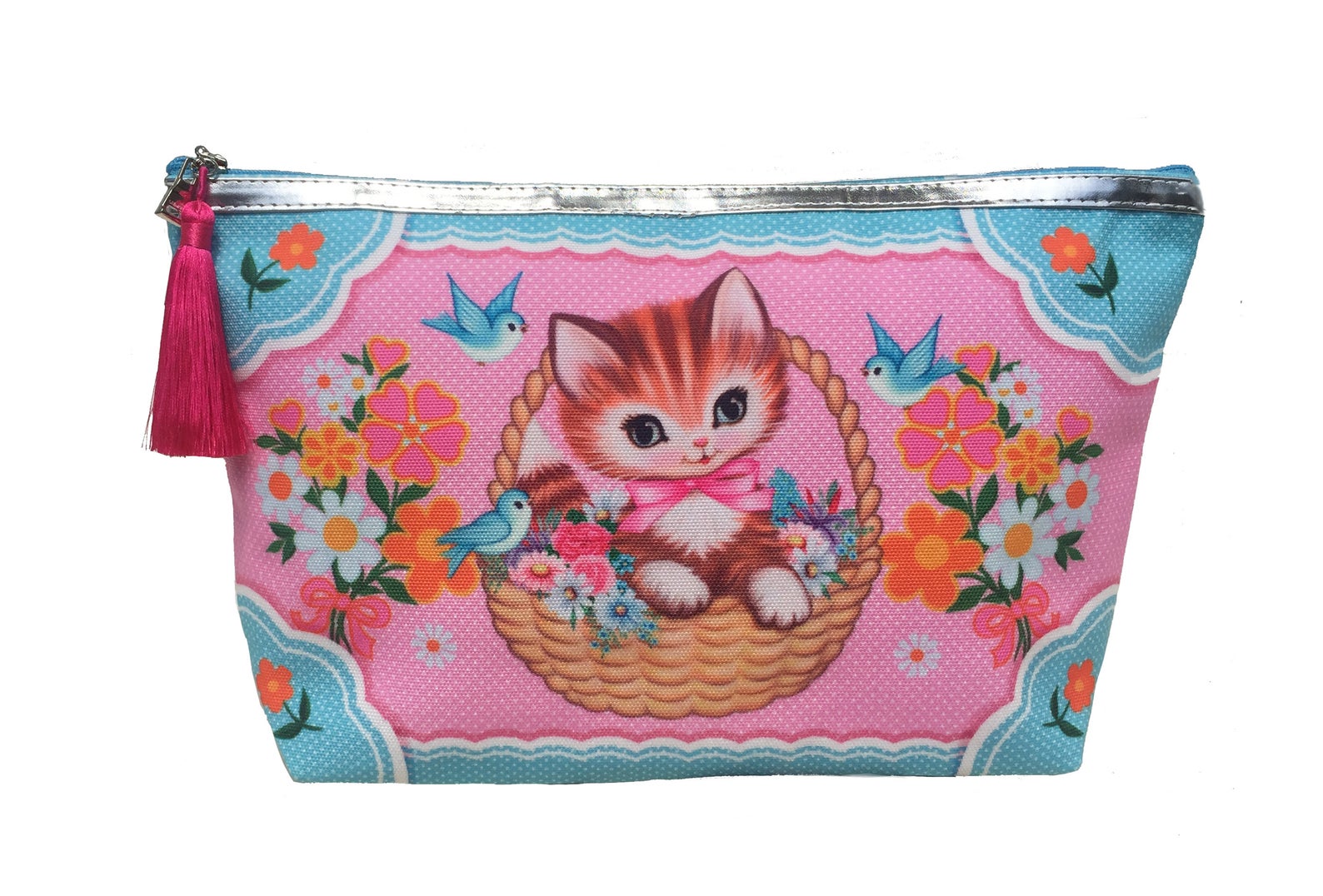 キティ,ラブ,ラージタッセル,ウォッシュバッグ,猫,子猫,タッセル,化粧品バッグ,レトロ,キッチュ,ヴィンテージスタイル,可愛い,かわいい